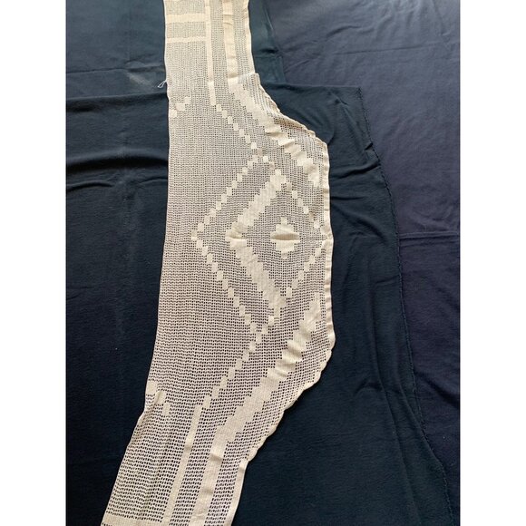 Crocheted Antique Mantle Scarf With Geometric Design 18" X 107" - Picture 2 of 12